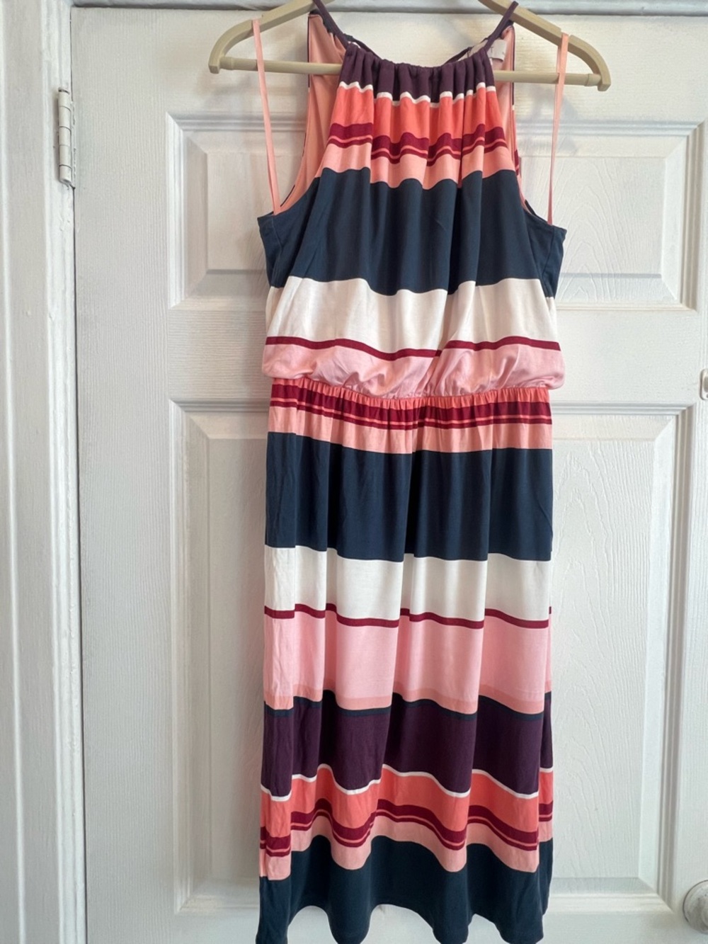 LOFT Striped Sleeveless Midi Dress in Purple, Pink & White